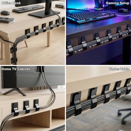 Cable Management Under Desk, 60 Pair Cord Organizer Straps