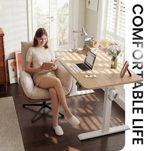 CubiCubi Electric Height Adjustable Standing Desk 40x24 Inch, Light Walnut
