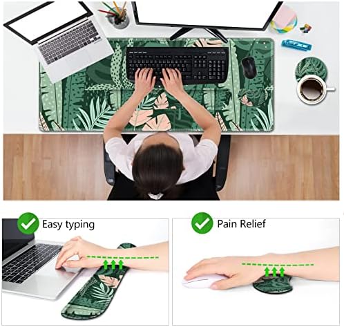 AIMSA Large Gaming Mouse Pad Set, Keyboard Wrist Rest Support Mouse Pad, Ergonomic Memory Foam Multifunctional Extended Desk Mat 35x15.7in Anti-Slip Rubber Base for Office Home, Pink Green Leaves