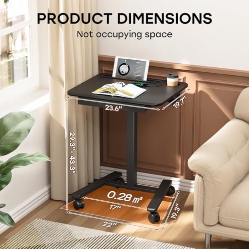 Small Mobile Standing Desk with Drawer, 23.6" x 19.7" Top
