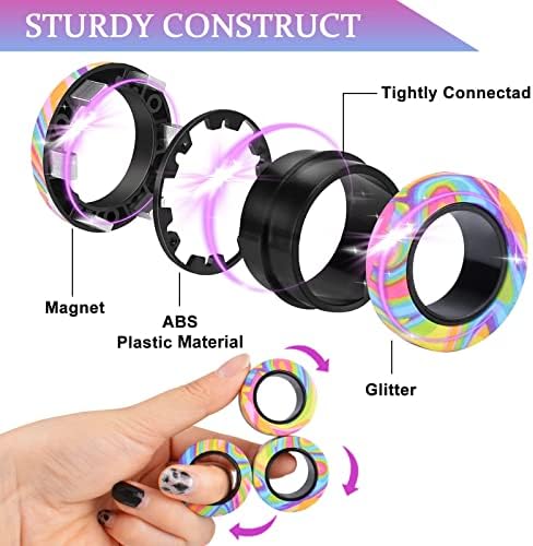 Cevioce 18Pcs Magnetic Rings Fidget Toy Set, ADHD Anxiety Magnetic Fidget Toys Adults Fidget Spinner Rings for Relief, Easter Gifts for Kids Year Old Easter Basket Stuffers for Teens Boys Girls A