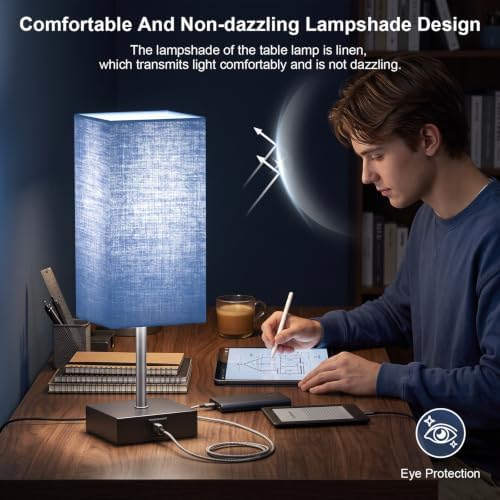 Bedside Table Lamps for Bedroom Touch Nightstand Lamp with USB C+A