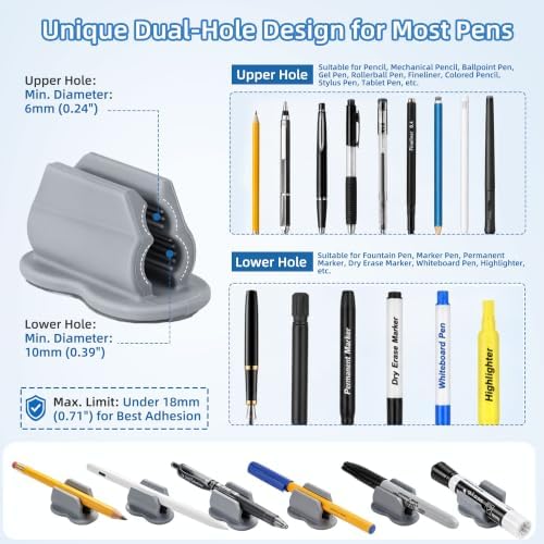 Biottro 12PCS Pen Holder for Desk, Upgraded Adhesive Pen Pencil Holder for Desk Wall Clipboard Car Silicone Pens Markers Pencils Organizer Teacher Supplies Office Supplies (12PCS Gray)