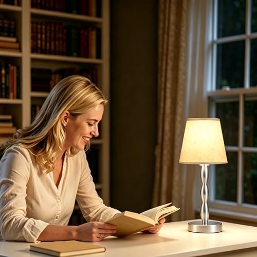 CASTLELIFE Rechargeable Cordless Table Lamp, 5000mAh Battery Powered Touch Desk Lamp, 3-Level & Stepless Dimmable Night Light, Portable Bedside Lamp for Bedroom, Outdoor, Bulb Included, Silver