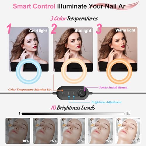 Half Moon Light for Nail Desk: 29in LED Arch Nail Tech Table Lamp with Phone Holder - Salon Professional Desk Light 3 Color Modes & 10 Brightness Lighting for Manicure Technician Use（Black,Large）