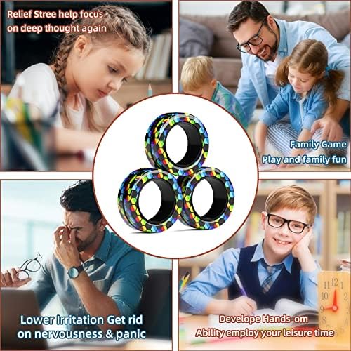 Magnetic Rings Fidget Toy Set, Idea ADHD Fidget Toys, Adult Fidget Magnets Spinner Rings for Anxiety Relief Therapy, Fidget Pack Great Gift for Adults Teens Kids Easter Basket Stuffers (3PCS)