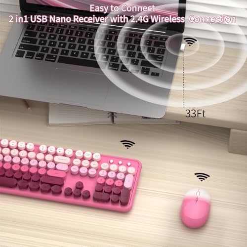 Colorful Wireless Computer Keyboard and Mouse, Pink Gradient