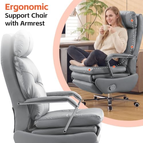 HUBSON 360° Swivel Big and Tall Faux Leather Executive Office Chairs, Grey