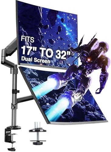 AVLT Dual Stacked Monitor Arm Desk Mount for 17-32", Extra Tall - Silver