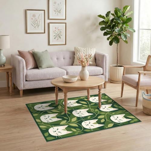 4'x6' Green Cat Forest Faces Interlinked by Ultra-Soft Area Rug