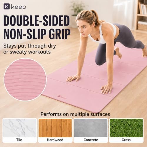 KEEP Foldable Yoga Mat, 7mm Thick TPE Non-Slip Fitness Mat for Home Gym