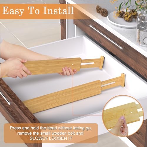 Bamboo Drawer Dividers, Adjustable Drawer Organizers, Fits 17.6–21" Drawers