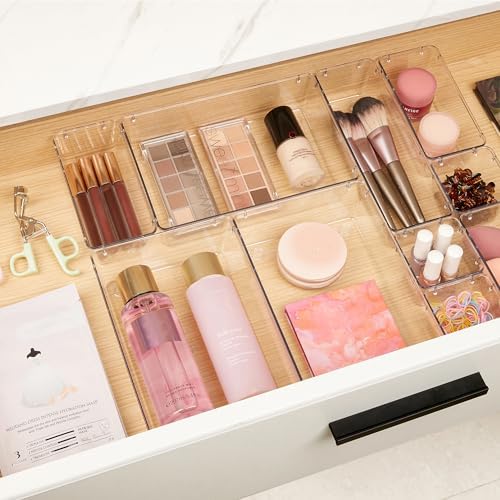 Vtopmart 10 Pack Clear Drawer Organizer Bins, 4 Sizes Makeup Storage Trays