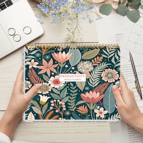 Weekly Productivity Planner - 8.5" x 11" Dashboard Desk Notepad Has 6 Focus Areas to List Tasks for Goals, Projects, Clients, Academic or Meal-Organize Your Daily Work Efficiently, 54 Weeks, Flower-C