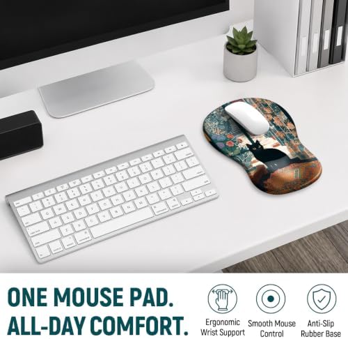 Ergonomic Mouse Pad with Wrist Rest, Gel Wrist Support, Cozy Cat