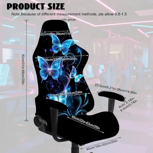 Butterfly Gaming Chair Covers Anti-Slip Gamer Chair Seat Cover Stretch Fit Office Computer Armchair Slipcover for Reclining Racing Gaming Chairs