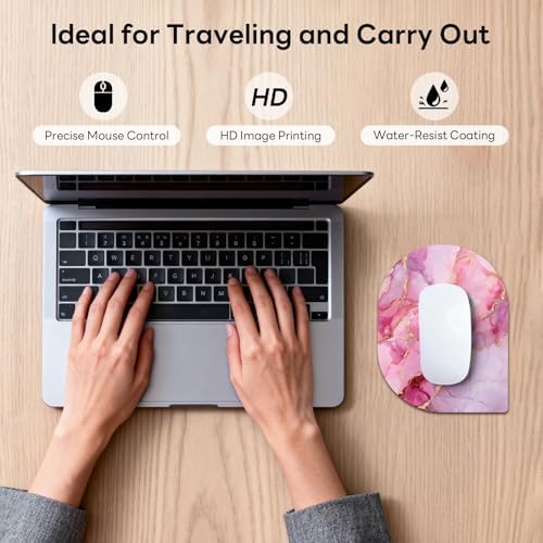 Contoured Oval Mouse Pad 6x8in Non-Slip for Laptop,Pink Marble