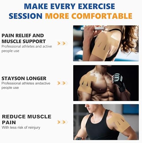 Precut Kinesiology Tape for Shoulder – 14 PCS Elastic Shoulder Support Tape, Waterproof & Breathable, Hypoallergenic Sports Tape for Pain Relief, Beige