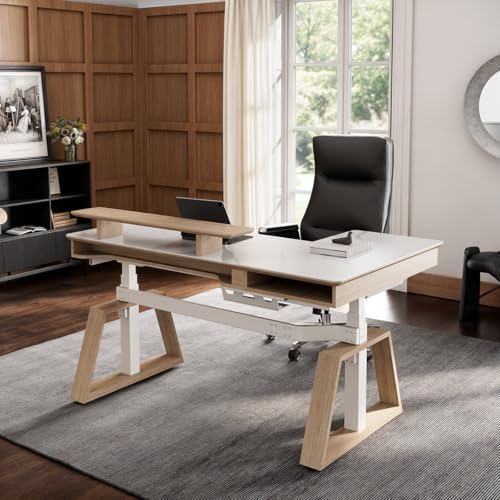 EUREKA ERGONOMIC Electric Standing Desk with Dual Drawers,63 Inches Height Adjustable L-Shaped Office Desk,Sit Stand Desk Ergonomic Executive Desk Computer Workstations with Monitor Stand,Left/White