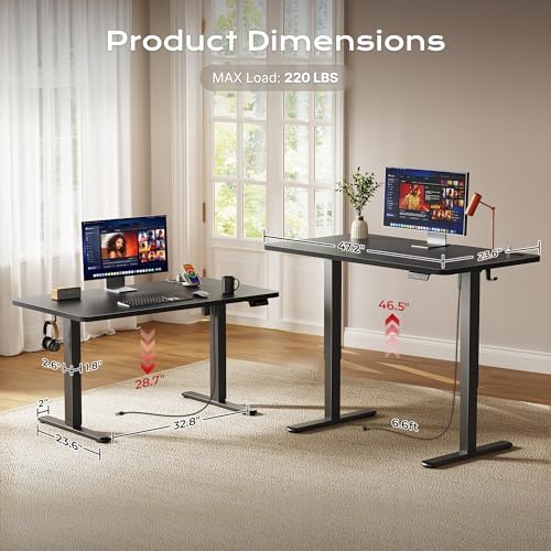 Huuger 47 X 24 Inch Electric Standing Desk with Power Outlets and USB-C Port, Height Adjustable Desk, Sit Stand Desk for Home Office, Computer & Gaming Desk, Stable Steel Frame, Carbon Black