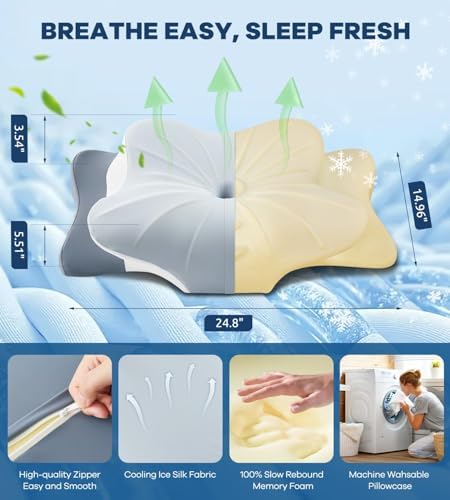 DONAMA Cervical Pillow for Neck and Shoulder, Cooling Contour Memory Foam Pillow for Pain Relief, Ergonomic Neck Support Pillow for Side Back Stomach Sleepers with Removable Pillowcase
