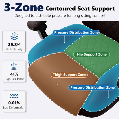 Ergonomic Executive Office Chair PU Leather High Back, 400lbs Heavy Duty Reclining Desk Chair with Footrest, Adjustable Lumbar Support, Padded Armrests, Wide Seat, Brown