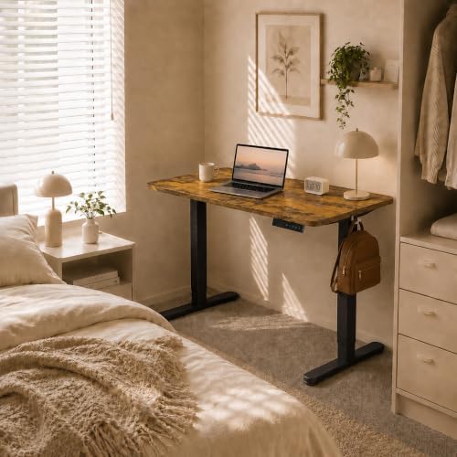 Electric Standing Desk, 40" x 24" Adjustable Height Sit Stand Desk, Small Space Workstation, Compact Computer Desk for Home Office, Stable Steel Frame (Rustic)