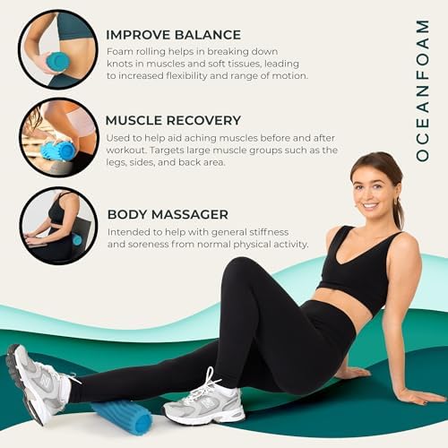 Oceanfoam Ripple Roller Small Foam Roller for Physical Therapy (Miami Blue)