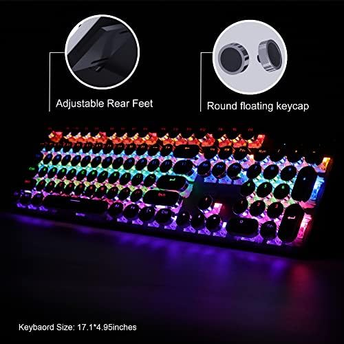 Retro Typewriter Keyboard and Mouse Combo, Cute Black Keyboard with Linear Red Switches, Full Size Wired Mechanical Gaming Keyboard, Cool Light Up Keyboard and Mouse for Gaming,Work,Mac,PC,Windows