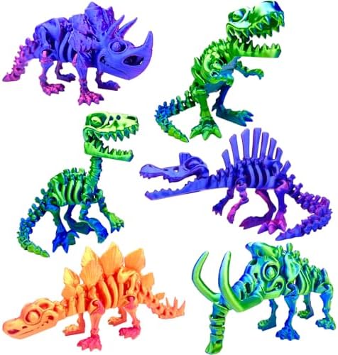 6pcs 3D Printed Dinosaur Skeletons, Flexible，Articulated T-Rex Fidget Toys,Large，3D Printed Animals,Desk Executive Toy，Easter Eggs Basket Stuffers,Toys for Boys Kids Teen Girl 5-7 4-6 8-12
