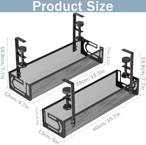 Cable Management, 2 Pack Cable Management Under Desk, Cable Tray