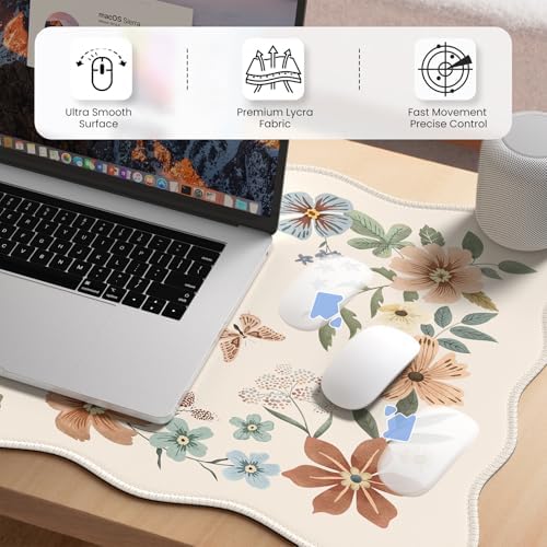 HAOCOO Large Desk Pad, Non-Slip Scalloped Mouse Mat for Desktop(Beige)