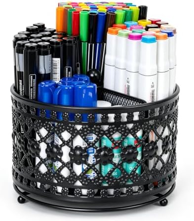Pen Holder for Desk, 360 Degree Rotating Pencil Holder (Black)