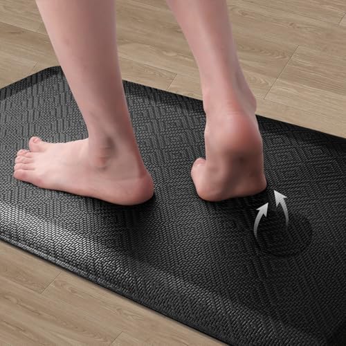 Mattitude 4/5 Inch Thick Kitchen Mat Cushioned Anti-Fatigue Floor Mat Water Resistant Non-Slip Mats and Rugs Standing and Comfort Desk Mats for House Sink Office Laundry (Black, 17.3"x28")