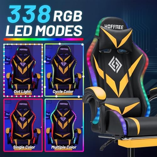 HOFFREE LED Gaming Chair with Speakers RGB Lights Computer Chairs-Yellow