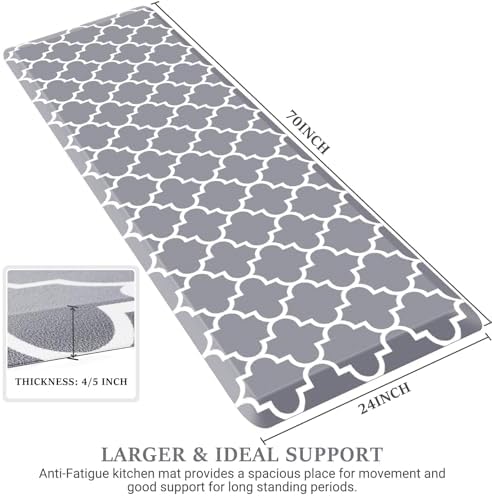 WISELIFE Anti Fatigue Mats for Kitchen Floor, 24" x 70", 4/5 Inch, Grey