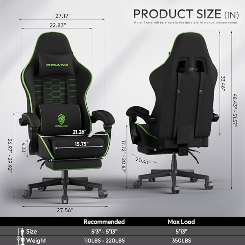 Dowinx Gaming Chair Fabric Big and Tall with Pocket Spring Cushion, Massage Game Chair Cloth with Headrest, Ergonomic Computer Chair with Footrest 350LBS