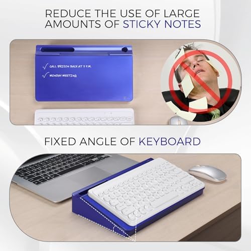 TOWON Compact Glass Desktop Whiteboard with Storage 12x7 in, Navy Blue