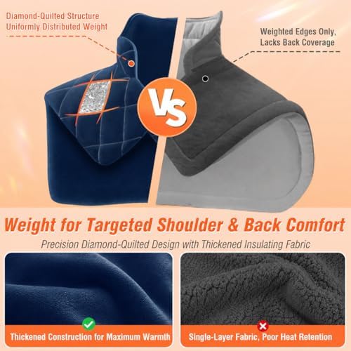 Blue Weighted Heating Pad for Neck and Shoulders and Back, Thanksgiving Gifts for Women, Birthday Gifts for Men Her, Shoulder Heating Pad for Neck with 9 Heat Options 4 Auto-Off Timer, Navy