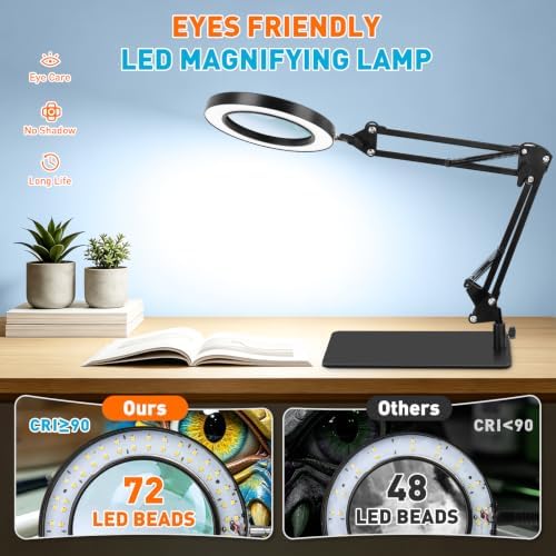 KIRKAS Magnifying Glass with Light and Stand, 12X 11in Clamp & Base