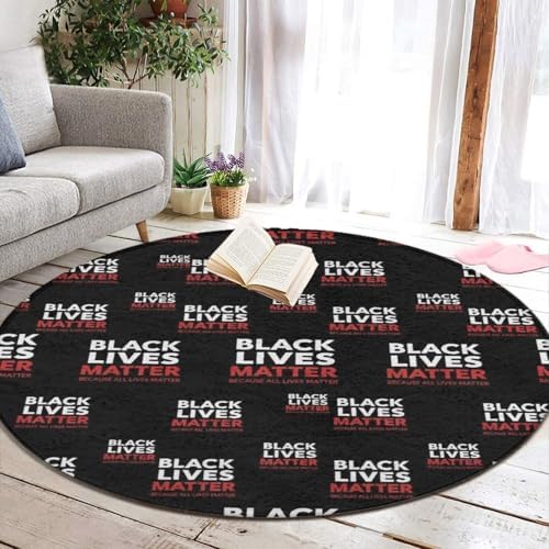Men's Large Home Decor Mat, Soft Round Yoga Carpet, Non Slip Machine Washable Home Office Circle Rug Black Lives Red, 24inch