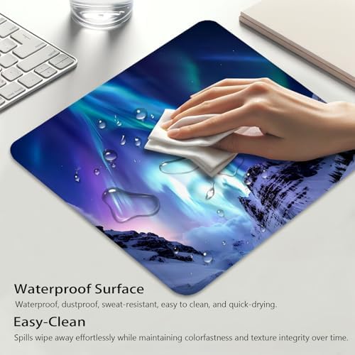 Aurora Borealis Over Snow-Covered Mountains Mouse Pad, Durable Desk Mat
