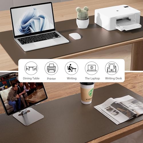 Aothia Leather Desk Pad Protector, Office Desk Mat, Large Mouse Pad, Non-Slip PU Leather Desk Blotter, Laptop Desk Pad, Waterproof Desk Writing Pad for Office and Home (48"x17", Coffee)