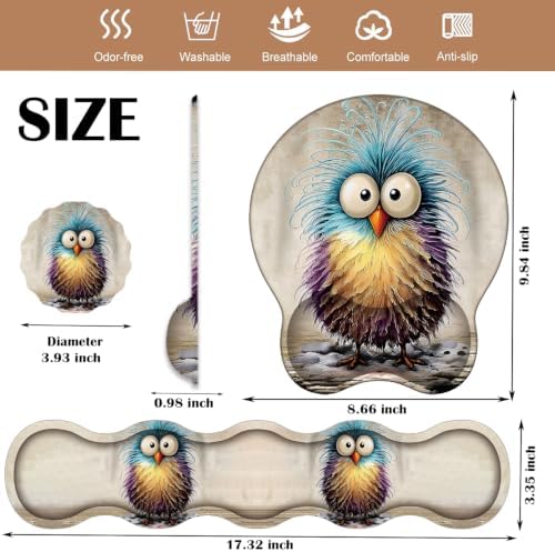 Ergonomic Keyboard Wrist Rest & Mouse Wrist Support Set with Lace Coaster, Gel Memory Foam Anti-Slip Base, Pain Relief for Typing, Colorful Fuzzy Chicken