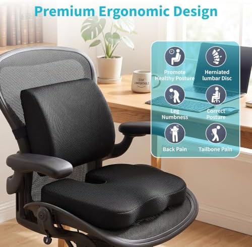 Ergonomic Seat Cushion & Lumbar Support Pillow Set for Office Chair