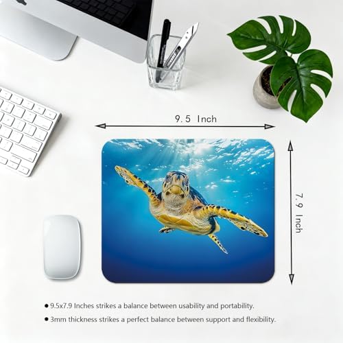 9.5x7.9 Inch Office/Gaming Mouse Pad, Vibrant Hawksbill Sea Turtle in Sunlight Underwater Ocean Marine, Cute Anti-Slip Mat for Desk Decor