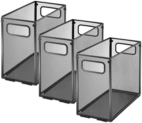 Zhengmy 3 Pcs Hanging File Organizer Letter Size File Holder Metal Mesh Filing Box Desktop Folder Letter Storage Cabinets Magazine Holder with Handles for Home Office School Document (Black)