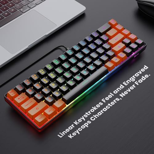 GEODMAER 65% Gaming Keyboard, LED Backlit Mini Wired Keyboard, Ultra-Compact Anti-Ghosting No-Conflict 68 Keys Membrane Gaming Wired Keyboard for PC Laptop Windows Gamer(Black-Orange)