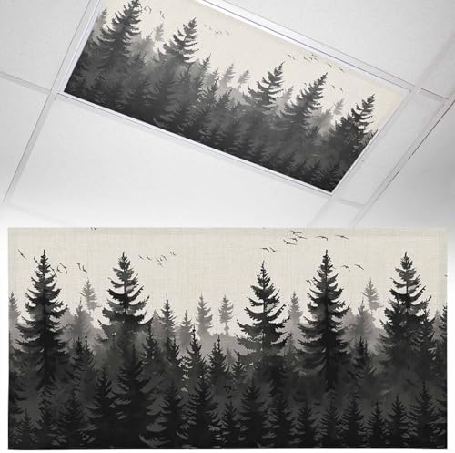 Forest Birds Magnetic Fluorescent Light Covers for Ceiling Lights 2 x 4 Feet,Vintage Pine Tree Animal Landscape Beige Office Classroom Kitchen Drop Ceiling Light Covers Filters Shade Panel 1 Pack