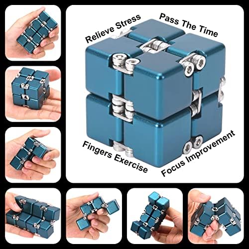 Lifidea Aluminum Alloy Metal Infinity Cube Fidget Cube (6 Colors) Handheld Fidget Toy Desk Toy with Cool Case Infinity Magic Cube Relieve Stress Anxiety ADHD OCD for Kids and Adults (Blue)